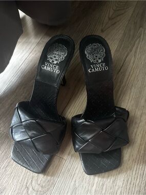 Vince Camuto Black Braided Leather Slide Sandals